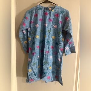 Ethnic Kids Blue Linen Camel Embroidered Tunic Dress 10Y Boho India